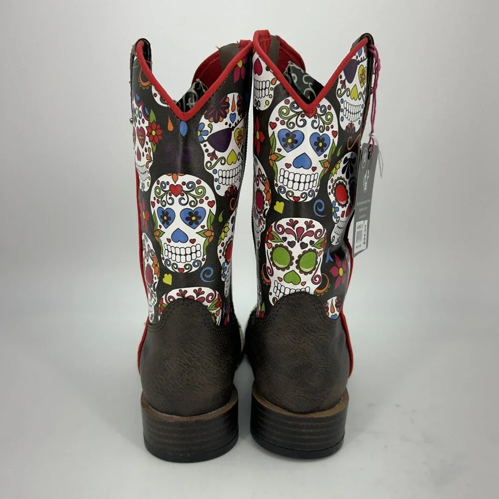 Blazin Roxx Boots Kids Size 10 Destiny Sugar Skull Western Zip Slip Resistant